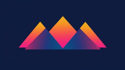 Abstract geometric design with three overlapping triangles in shades of pink, orange, and blue on a dark blue background.