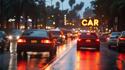 Rainy City Evening Traffic