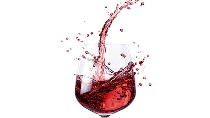 a glass of red wine being poured, with a splash effect and crisp details