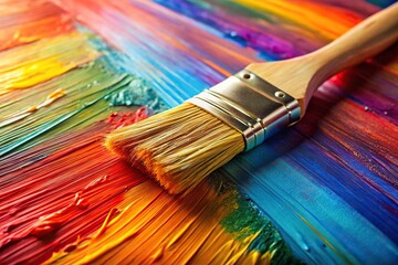 Fototapeta premium Closeup shot of brush on colorful paint canvas