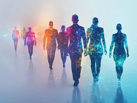 Future evolution change of human resources employee work labor recruitment to ai robot computer, Dynamic colors, copy space for text,