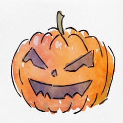 水彩 秋を彩る、ハロウィンのジャック・オ・ランタンjのおしゃれな手描きイラスト