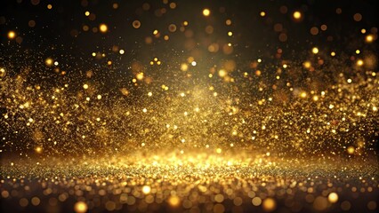 Close-up shot of isolated gold glitter particles shining in the light