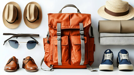 Stylish Travel Essentials Arranged on White Background