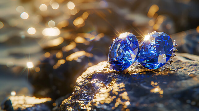 Sapphire diamond jewelry on a natural background.32k, full ultra hd, high resolution