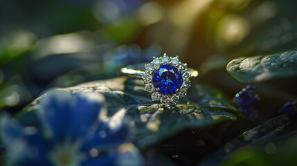 Sapphire diamond jewelery on a natural background.32k, full ultra hd, high resolution