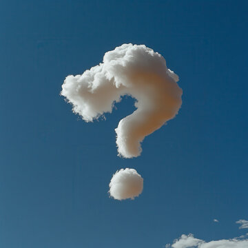 A huge towering question mark cloud floating in a blue sky,