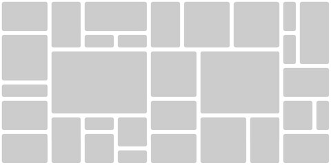 Collage image frame grid template. Rectangle card graph showcase layout. User game dashboard mockup bento design. Advertisement material photo mockup pattern. Blank square business data bar column.