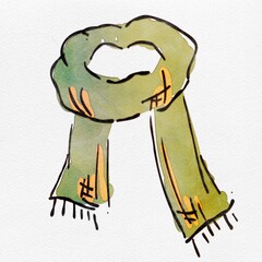 水彩 秋を彩る、マフラーのおしゃれな手描きイラスト