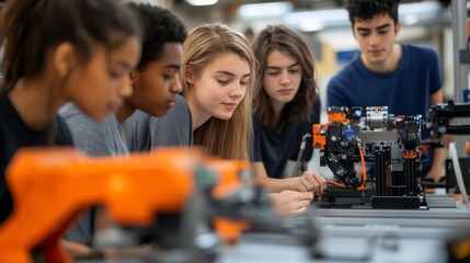 Group of Students Engaging in Robotics Workshop