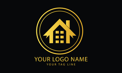 Black Gold Real Estate Logo. Construction Architecture Building Logo Design Template Element, Real Estate home logo design 