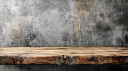 Rustic Wooden Table Against Textured Concrete Wall