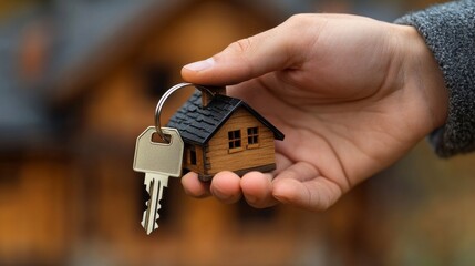 Bank officer or house seller agents giving house key after a successful house purchase agreement
