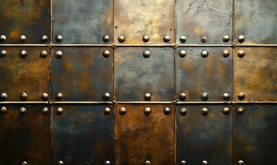 Fototapeta premium Metallic surface with rivets and seams.