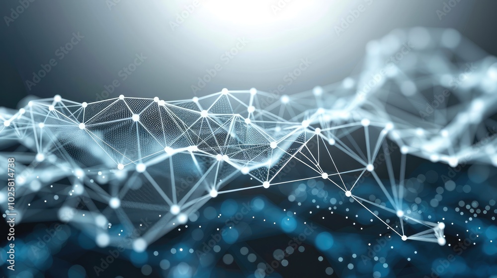 Aufkleber Digital network blockchain technology connecting dot abstract background Internet connection science effect.
