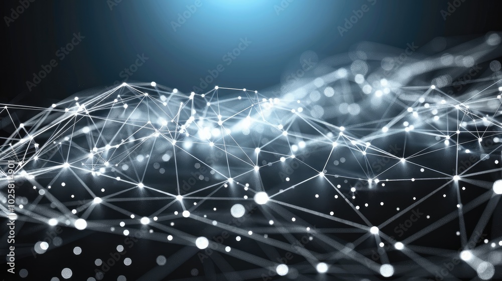 Poster Digital network blockchain technology connecting dot abstract background Internet connection science effect.