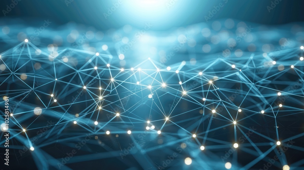 Aufkleber Digital network blockchain technology connecting dot abstract background Internet connection science effect.