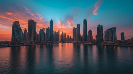 Obraz premium Modern Skyline at Sunset