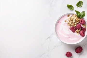 raspberry yogurt with granola and raspberries