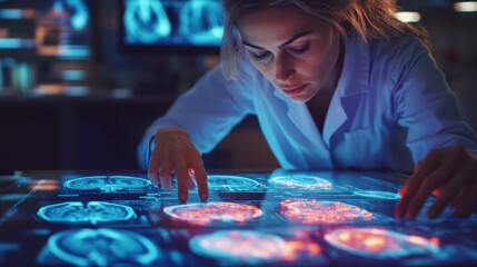 Scientist Analyzing MRI Brain Scans