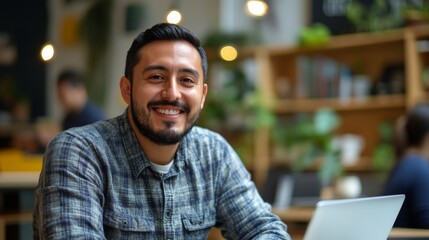 Obraz premium Man Smiling at Cafe
