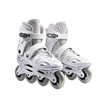 Stylish white inline skates resting on a clean surface, perfect for urban skating and recreational activities on sunny days
