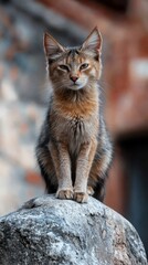  A cat atop a rock, eyes shut, head tilted to the side