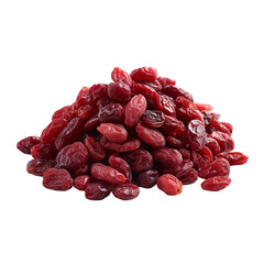 Dried cranberries arranged in a pile on a white surface, showcasing their rich red color and distinct texture