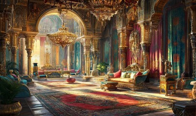 Obraz premium Ornate palace interior with gold accents.