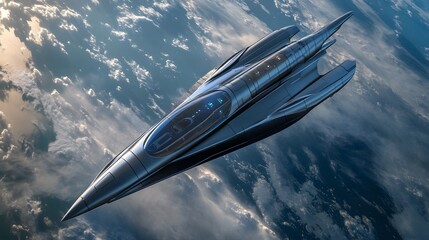 Obraz premium Futuristic Spaceship Soaring Above a Cloudy Atmosphere