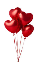 A bunch of red balloons in a shape of heart isolated on transparent background for design.