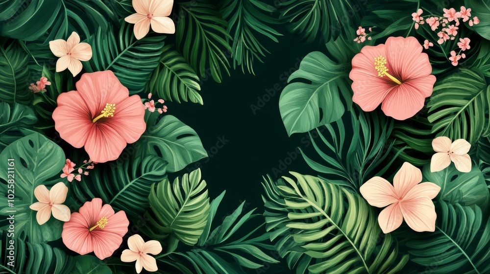 Poster Tropical Floral Border Background