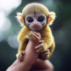 Obraz premium A little monkey sitting on a hand