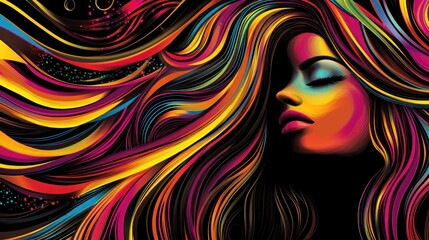 Abstract portrait of a woman with colorful hair.