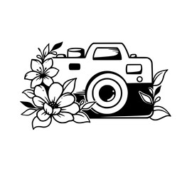 camera with flowers, vector file
