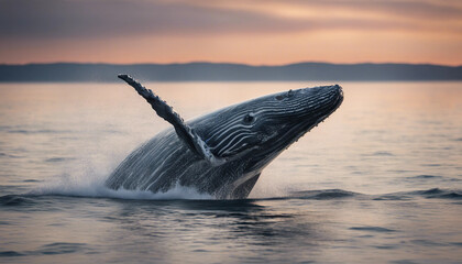 Fototapeta premium A grey whale breaching the ocean surface.