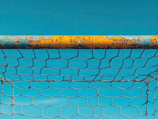 Single football goalpost under clear skies, minimal background.