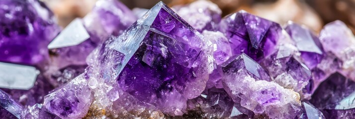 Fototapeta premium A table holds a stack of purple crystals, alongside piles of matching and white rocks