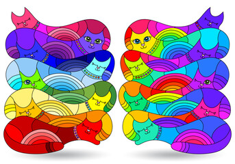 Naklejka premium A set of stained glass illustrations with abstract cats, animals isolated on a white background