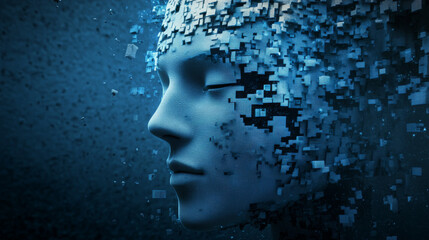 A simple, blocky image of an AI face represents the idea of artificial intelligence technology. It symbolizes how AI is changing the future with its ability to analyze information.