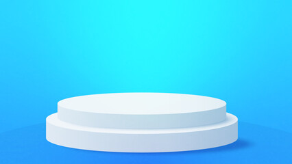 Blue colour background. realistic white cylinder pedestal podium. vector rendering geometric forms design. minimal scene. production stage showcase, mockup product display.