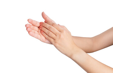 Female clap your hands isolated on white background.