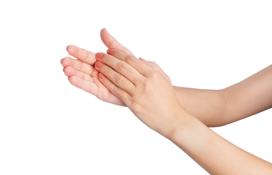 Female clap your hands isolated on white background.