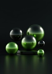 Elegant green glass spheres on dark background