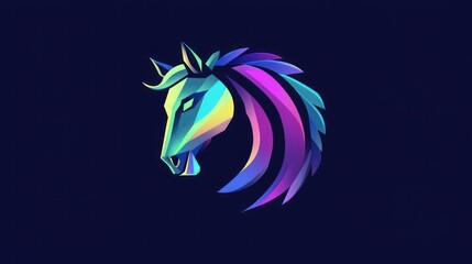 Abstract geometric horse head illustration in vibrant colors.