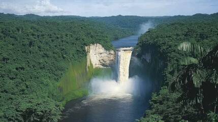Fototapeta premium Majestic Waterfall Cascading Through Lush Rainforest