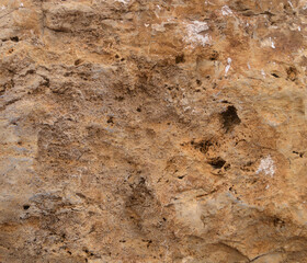 Surface texture of a stone from a maritime zone, yellowish color and erosion wear
