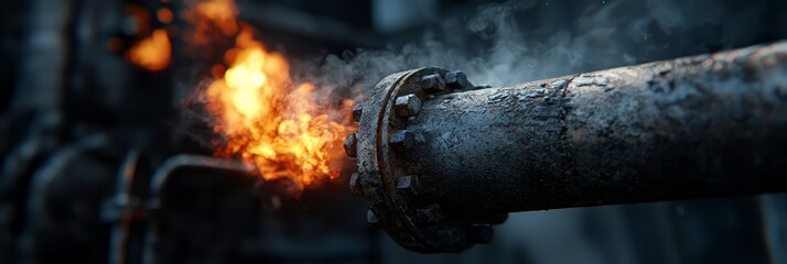  A tight shot of a smoking pipe with fire extinguisher in the background