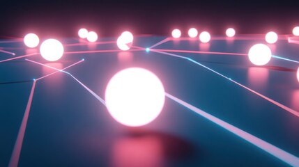 Abstract Glowing Spheres Connected by Lines in a Dark Setting