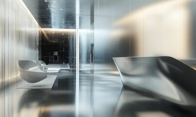 Modern, sleek, minimalist lobby interior.